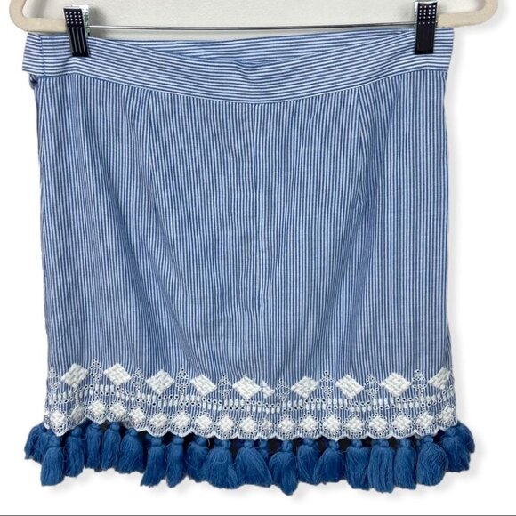 Revolve Tularosa Hyde Wrap Skirt Getty Stripe Blue Tassle Fringe Boho Size Large - Picture 5 of 8